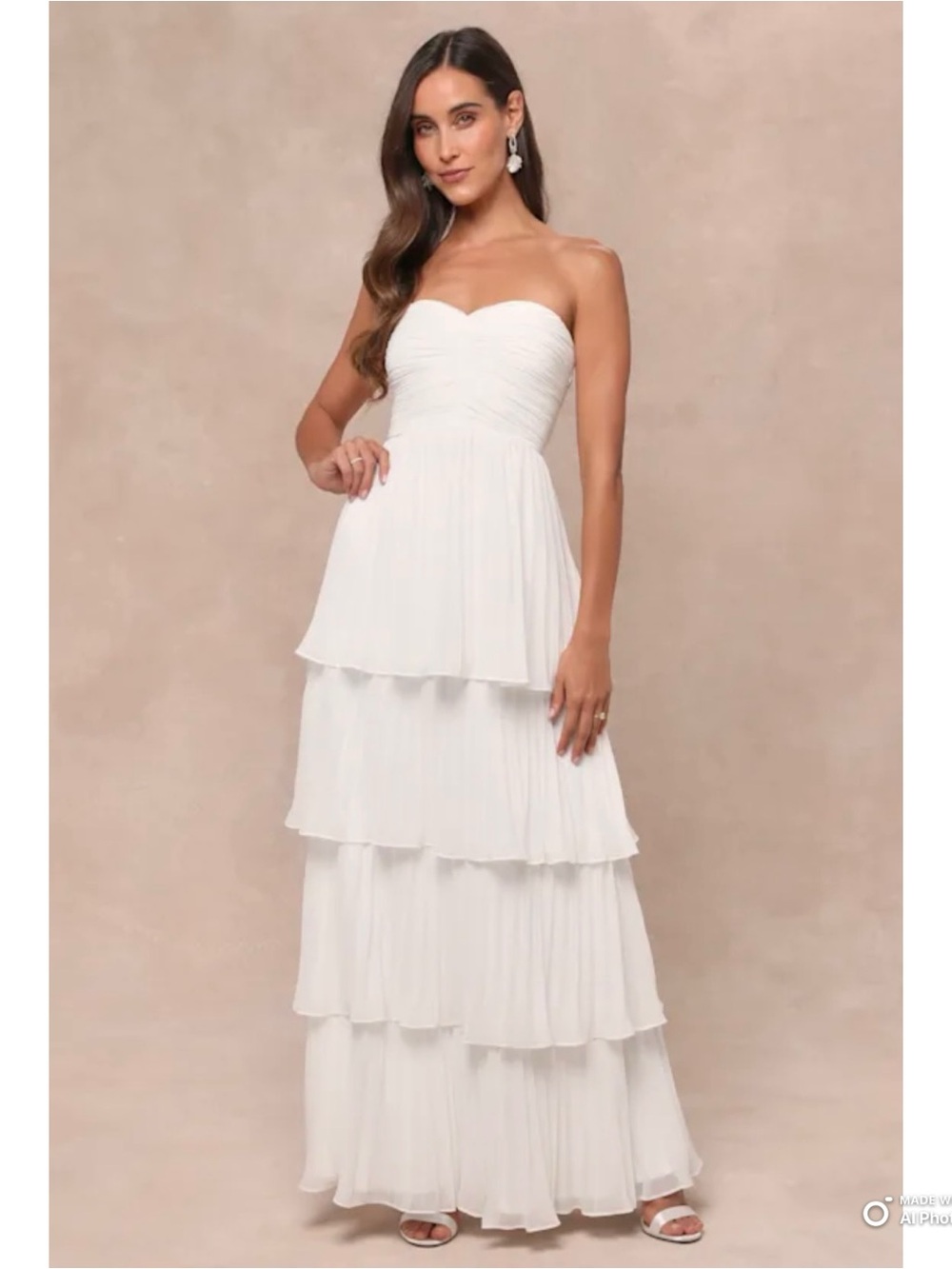 Lulus XXS Seriously Sensational White Strapless Tiered Maxi Dress NWT Bridal